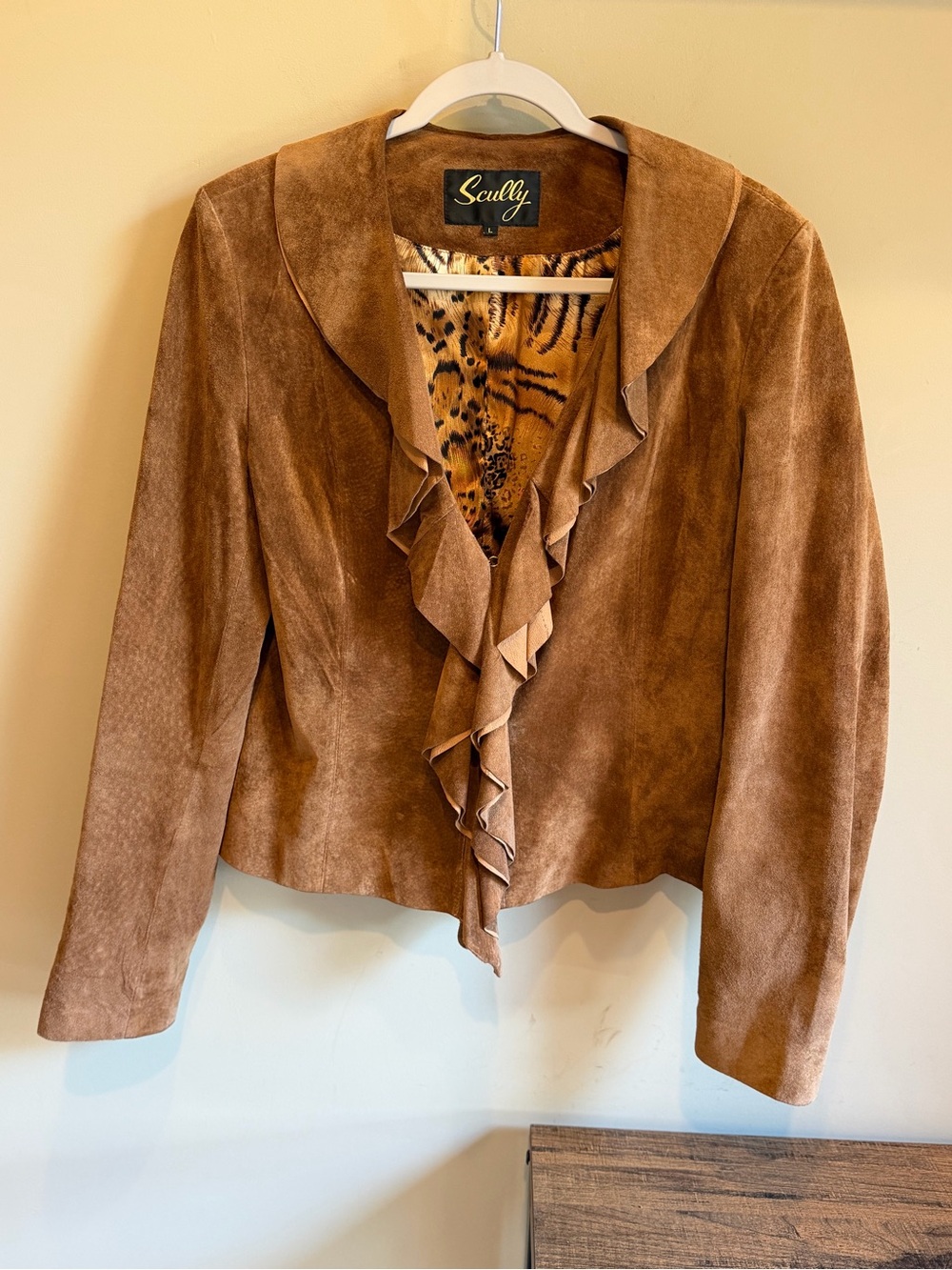 Scully Women’s Ruffled Front Lined Suede/Leather Jacket Brown Size Large